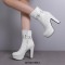 Round Toe Cuban Chunky Heels Platforms Ankle High Rivet Buckle Straps Autumn Boots - White