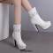 Round Toe Cuban Chunky Heels Platforms Ankle High Rivet Buckle Straps Autumn Boots - White
