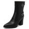 Pointed Toe Chunky Heels Buckle Straps Decorated Crocodile Print Ankle Highs Western Boots - Black