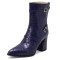 Pointed Toe Chunky Heels Buckle Straps Decorated Crocodile Print Ankle Highs Western Boots - Blue
