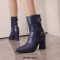 Pointed Toe Chunky Heels Buckle Straps Decorated Crocodile Print Ankle Highs Western Boots - Blue