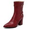 Pointed Toe Chunky Heels Buckle Straps Decorated Crocodile Print Ankle Highs Western Boots - Red
