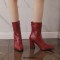 Pointed Toe Chunky Heels Buckle Straps Decorated Crocodile Print Ankle Highs Western Boots - Red