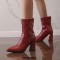 Pointed Toe Chunky Heels Buckle Straps Decorated Crocodile Print Ankle Highs Western Boots - Red