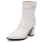 Pointed Toe Chunky Heels Buckle Straps Decorated Crocodile Print Ankle Highs Western Boots - White