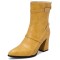 Pointed Toe Chunky Heels Buckle Straps Decorated Crocodile Print Ankle Highs Western Boots - Yellow