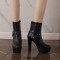 Round Toe Cuban Block Heels Platforms Ankle High Rivet Buckle Straps Boots - Black