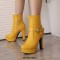Round Toe Cuban Block Heels Platforms Ankle High Rivet Buckle Straps Boots - Yellow