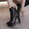 Round Toe Cuban Block Heels Platforms Ankle High O Ring Buckle Straps Boots - Black
