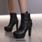 Round Toe Cuban Block Heels Platforms Ankle High O Ring Buckle Straps Boots - Black