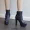 Round Toe Cuban Block Heels Platforms Ankle High O Ring Buckle Straps Boots - Blue
