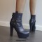 Round Toe Cuban Block Heels Platforms Ankle High O Ring Buckle Straps Boots - Blue