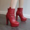 Round Toe Cuban Block Heels Platforms Ankle High O Ring Buckle Straps Boots - Red