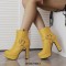 Round Toe Cuban Block Heels Platforms Ankle High O Ring Buckle Straps Boots - Yellow