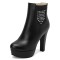 Round Toe Cuban Heels Side Zipper Ankle Highs Rhinestones Platforms Chelsea Boots - Black