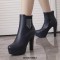 Round Toe Cuban Heels Side Zipper Ankle Highs Rhinestones Platforms Chelsea Boots - Blue