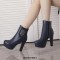 Round Toe Cuban Heels Side Zipper Ankle Highs Rhinestones Platforms Chelsea Boots - Blue