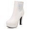 Round Toe Cuban Heels Side Zipper Ankle Highs Rhinestones Platforms Chelsea Boots - White