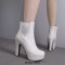 Round Toe Cuban Heels Side Zipper Ankle Highs Rhinestones Platforms Chelsea Boots - White