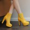 Round Toe Cuban Heels Side Zipper Ankle Highs Rhinestones Platforms Chelsea Boots - Yellow