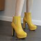Round Toe Cuban Heels Side Zipper Ankle Highs Rhinestones Platforms Chelsea Boots - Yellow