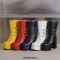 Square Toe Chunky Heels Side Zipper Ankle Highs Trible Buckle Straps Platforms Boots - Black