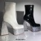 Square Toe Chunky Heels Rhinestones Side Zipper Platforms Ankle Highs Boots - White