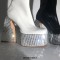Square Toe Chunky Heels Rhinestones Side Zipper Platforms Ankle Highs Boots - White