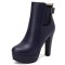 Round Toe Cuban Heels Side Zipper Ankle Highs Buckle Straps Platforms Chelsea Boots - Blue