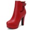 Round Toe Cuban Heels Side Zipper Ankle Highs Buckle Straps Platforms Chelsea Boots - Red