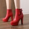Round Toe Cuban Heels Side Zipper Ankle Highs Buckle Straps Platforms Chelsea Boots - Red
