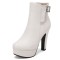 Round Toe Cuban Heels Side Zipper Ankle Highs Buckle Straps Platforms Chelsea Boots - White