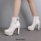 Round Toe Cuban Heels Side Zipper Ankle Highs Buckle Straps Platforms Chelsea Boots - White