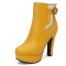 Round Toe Cuban Heels Side Zipper Ankle Highs Buckle Straps Platforms Chelsea Boots - Yellow
