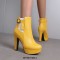 Round Toe Cuban Heels Side Zipper Ankle Highs Buckle Straps Platforms Chelsea Boots - Yellow
