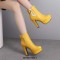 Round Toe Cuban Heels Side Zipper Ankle Highs Buckle Straps Platforms Chelsea Boots - Yellow