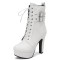 Round Toe Cuban Heels Side Zipper Ankle Highs Double Buckle Straps Lace Up Platforms Boots - White