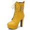 Round Toe Cuban Heels Side Zipper Ankle Highs Double Buckle Straps Lace Up Platforms Boots - Yellow