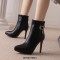 Pointed Toe Stiletto Heels Side Zipper Ankle Highs Decorated Straps Boots - Black