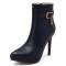 Pointed Toe Stiletto Heels Side Zipper Ankle Highs Decorated Straps Boots - Blue