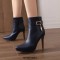 Pointed Toe Stiletto Heels Side Zipper Ankle Highs Decorated Straps Boots - Blue