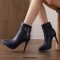 Pointed Toe Stiletto Heels Side Zipper Ankle Highs Decorated Straps Boots - Blue