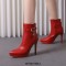 Pointed Toe Stiletto Heels Side Zipper Ankle Highs Decorated Straps Boots - Red