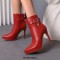 Pointed Toe Stiletto Heels Side Zipper Ankle Highs Decorated Straps Boots - Red