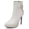 Pointed Toe Stiletto Heels Side Zipper Ankle Highs Decorated Straps Boots - White