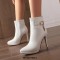 Pointed Toe Stiletto Heels Side Zipper Ankle Highs Decorated Straps Boots - White