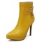 Pointed Toe Stiletto Heels Side Zipper Ankle Highs Decorated Straps Boots - Yellow