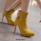 Pointed Toe Stiletto Heels Side Zipper Ankle Highs Decorated Straps Boots - Yellow