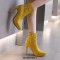 Pointed Toe Stiletto Heels Side Zipper Ankle Highs Decorated Straps Boots - Yellow