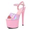 Peep Toe Glossy Stiletto Heels Ankle Buckle Straps Platforms Sandals - Pink PVC